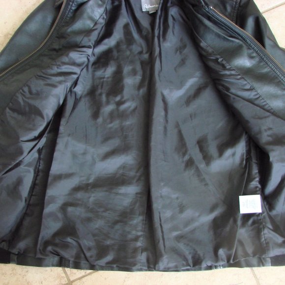 Black Faux Leather Moto Jacket Zippers Ribbed Size Small - Picture 11 of 12